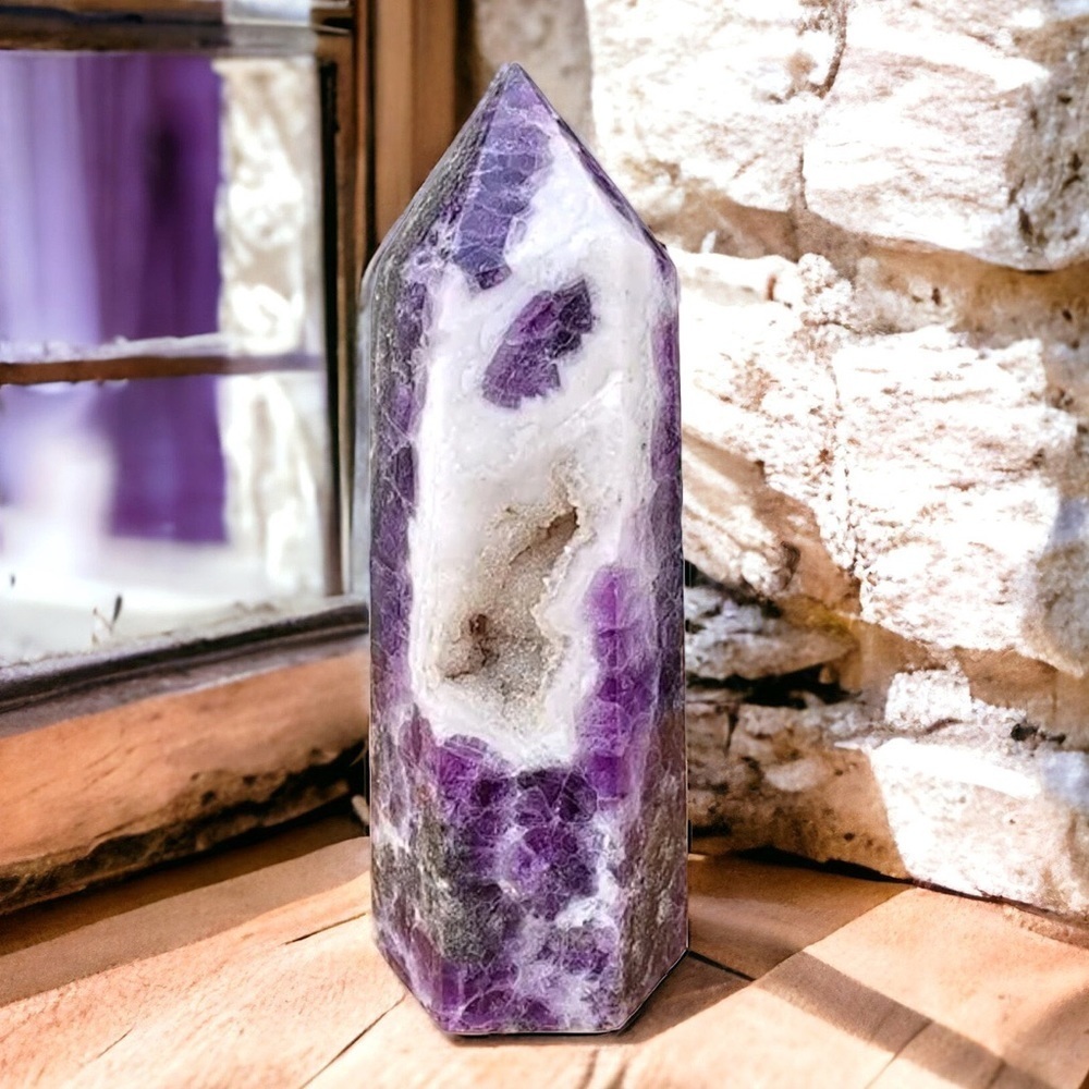 1 LB. LARGE Rare Deep Purple Fluorite Natural Druzy Geode Crystal Healing Tower